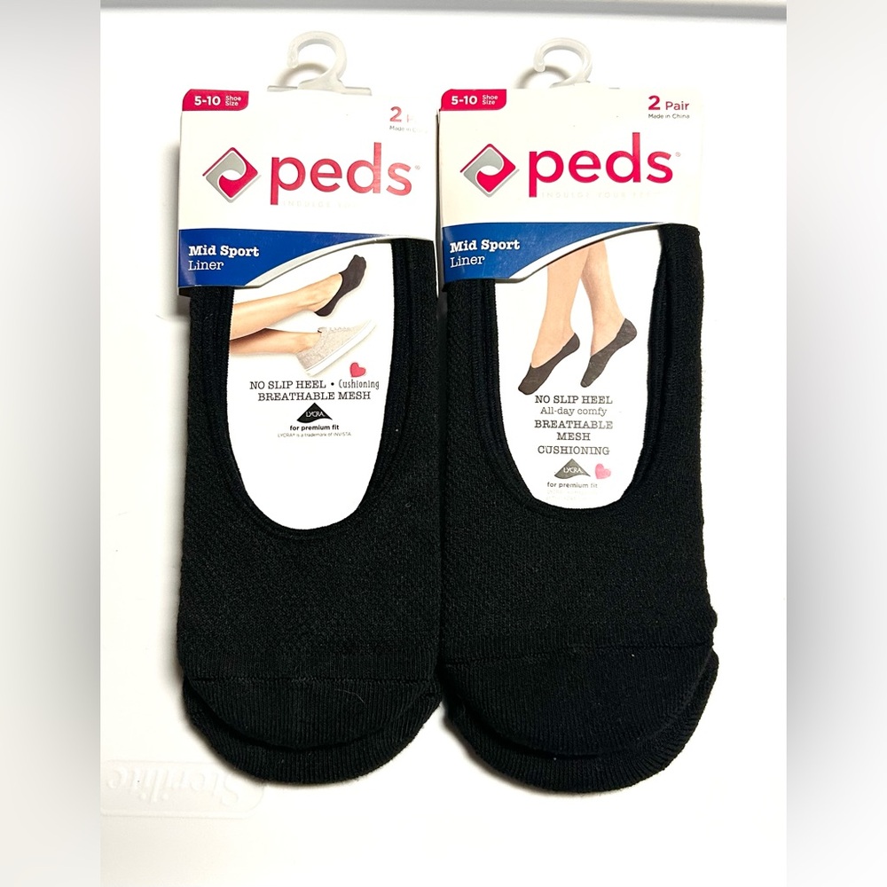 Peds Woman’s 4 Pairs of Mis Sport Liners Black Shoe Size 5 to 10 NWT